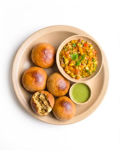 Classic Thali with 3 littis, baingan bharta and dhania chutney